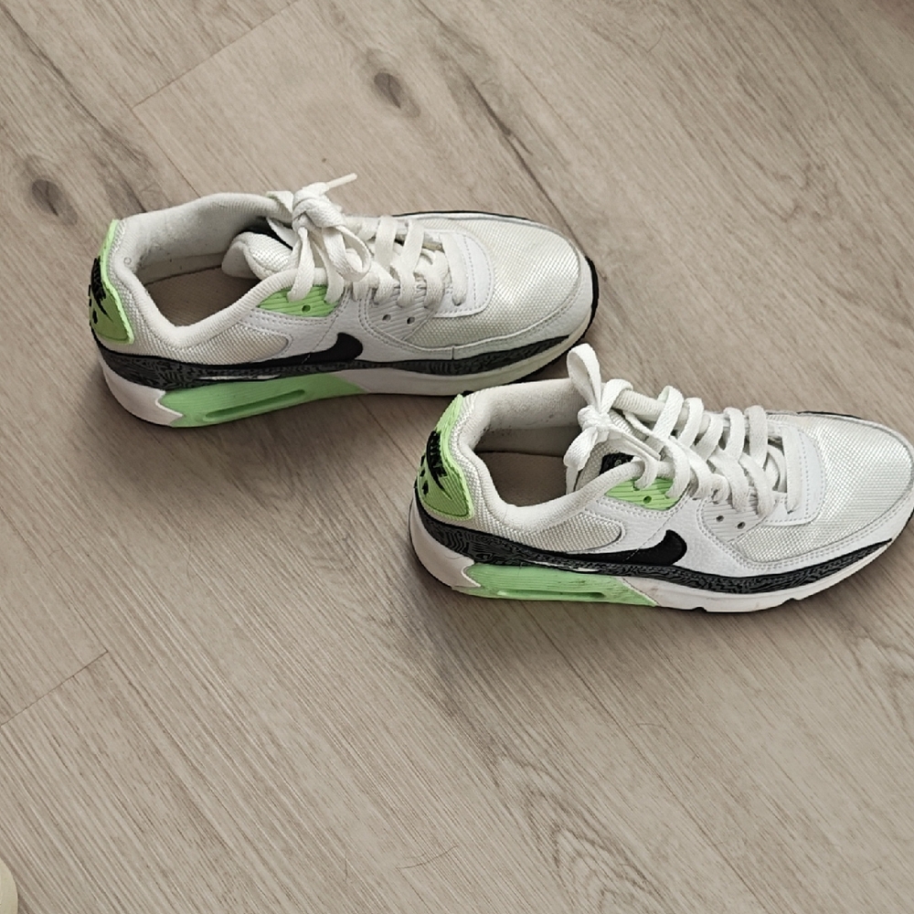 Nike Kids White Sneakers with Neon Green Accents